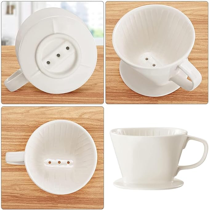 Ceramic Coffee Dripper|Ceramic Coffee Filter Reusable Pour Over Maker Dripper with 3 Drip Holes White