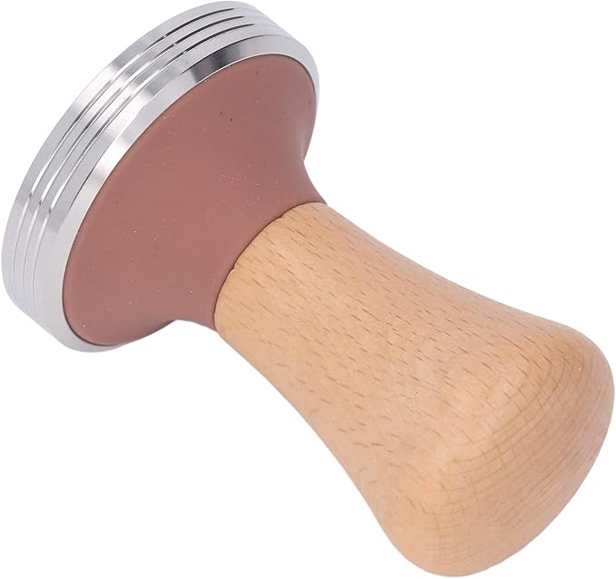 Beech Wood Coffee Tamper, Wooden Handle, Coffee Powder Press, Hammer Mill with Stainless Steel Base for Barista Beginners (58mm)
