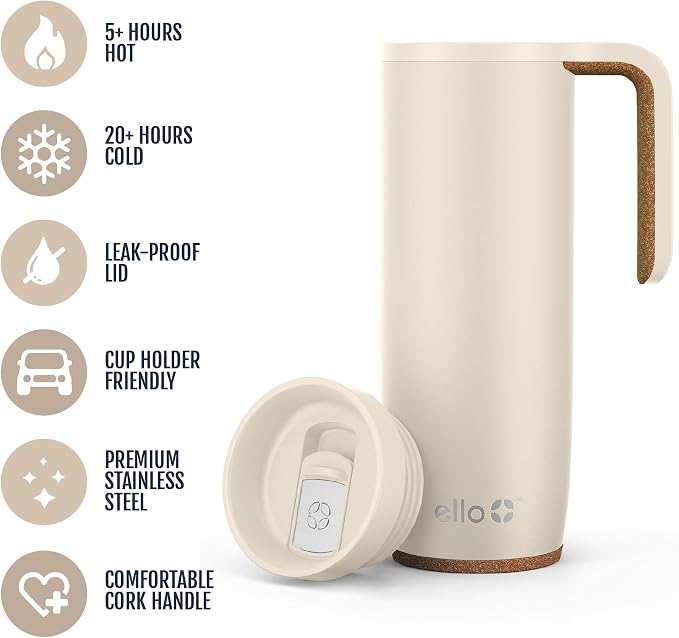 Ello Magnet 18oz Vacuum Insulated Stainless Steel Travel Mug with Side Handle and Leak-Proof Slider Lid and Built-in Coaster, Keeps Hot for 5 Hours, Perfect for Coffee or Tea, BPA-Free - Image 3