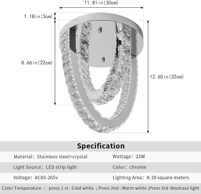 Modern Crystal Ceiling Light Chandelier, Flush Mount Lighting Fixture Pendant Ceiling Lamp Light for Living Room Bedroom Dining Room Hallway - Image 2