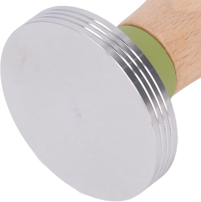 Beech Wood Coffee Tamper, Wooden Handle, Coffee Powder Press, Hammer Mill with Stainless Steel Base for Barista Beginners (51mm)