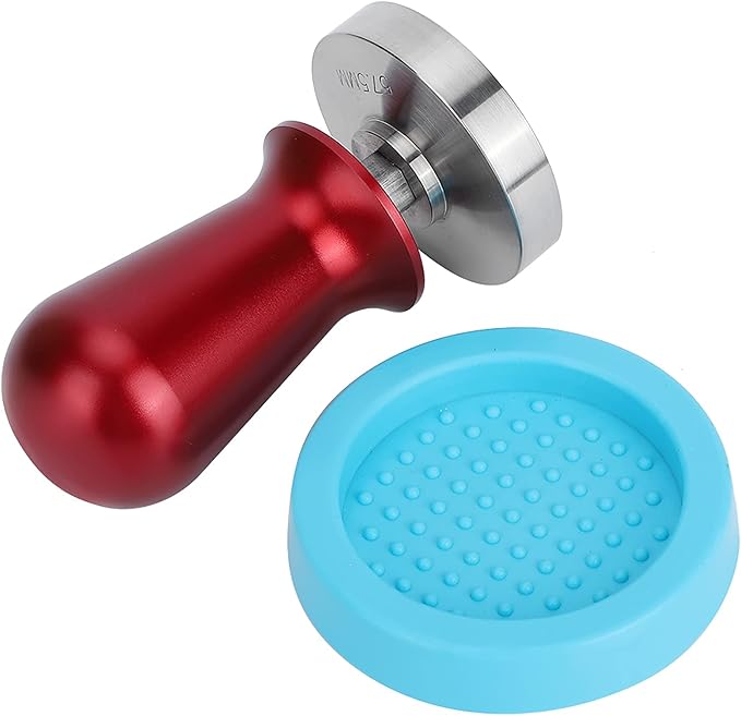 57.5mm less Steel Coffee Tamper, Flat Base Coffee Powder Press Tool with, Heavy Duty Red Tamper for,