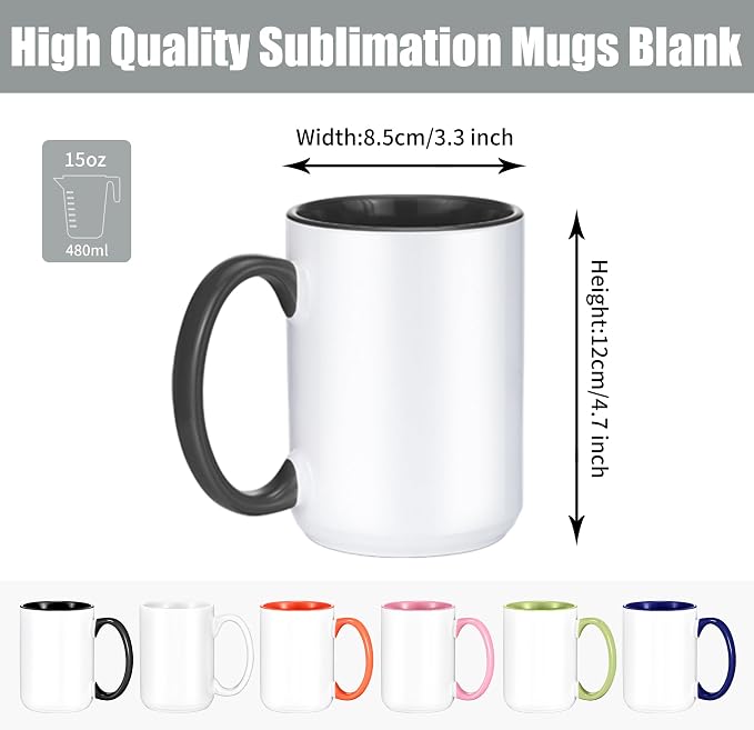 TANGLONG 12PCS 15oz Sublimation coffee Mugs - 6 Assorted Colors-with Box | Heat Sensitive Coffee Mugs for homemade gifts,Home ,Kitchen,office,casual dringking water,juice,milk,latte - Image 2
