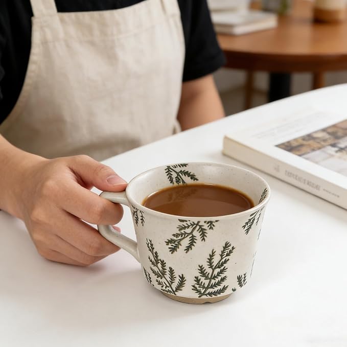 Vintage Ceramic Mug Set - 12 oz Unique Ceramic Coffee Mugs & Tea Cups with Hand-Drawn Patterns, Dishwasher & Microwave Safe, Ideal Gift - Image 2