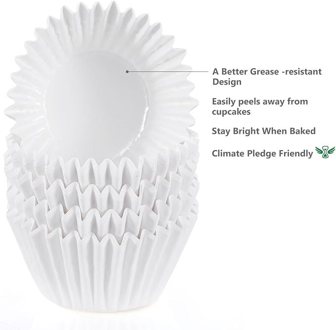Caperci Heavy Duty Jumbo Cupcake Muffin Liners for Baking - Extra Large 100pcs Grease-Resistant White Paper Baking Cups, No Muffin Pan Needed, Odorless, Easily Peels (White) - Image 4