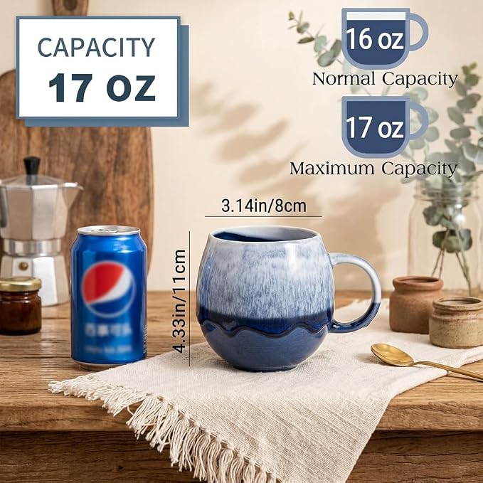 Ceramic Coffee Mug, Coffee Mug Set of 4,16 oz Coffee Cups | Stoneware Latte Cups for Tea & Cappuccino, Unique Holiday Gifts with Compact Ergonomic Small Handle, Aesthetic Nordic Design - Image 2