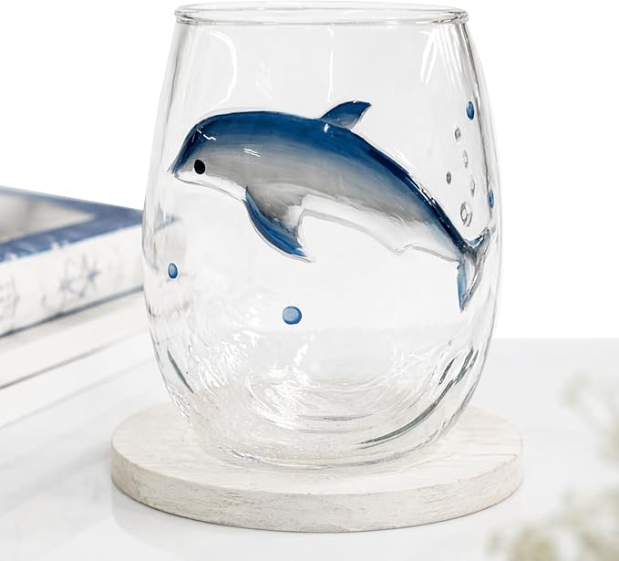 3D Sculpted Blue Ring Glass Stemless Wine Cup | Handmade 3D Blue Ring Stemless Glass Wine Cup Ocean Bar White Style 1 3D Sculpted Glassware Ocean Lover Gift Housewarming - Image 8