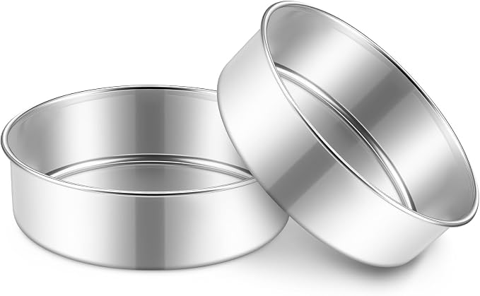 P&P CHEF 7 Inch Cake Pan Set of 2, Stainless Steel Round Cake Baking Pan | Layer Cake Tin Bakeware for Cooking Steaming, Ideal for Birthday Wedding Anniversary, Fit for Home & Commercial Use by PPCHEF