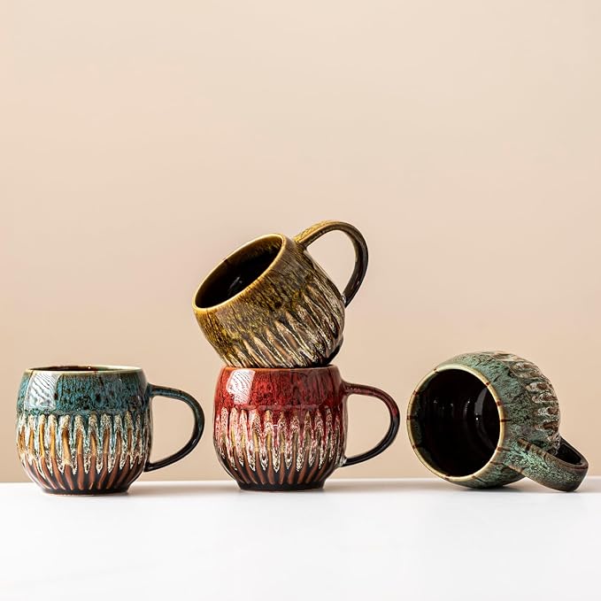 13oz Large Ceramic Coffee Mug, Red/Yellow/Blue/Green, Set of 4 | Large Tea Mug, Microwave Safe, Dishwasher Safe - Image 8