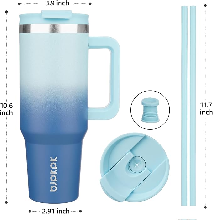 BJPKPK 40 oz Insulated Tumbler with Handle & Straw, Stainless Steel | Double Wall Vacuum Insulation, Leak Proof, BPA Free, Dishwasher Safe, Cupholder Friendly, Travel & Outdoor, Sky - Image 3