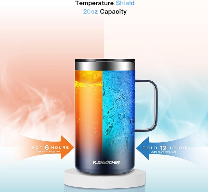 KXIAOCHEN 20 oz Insulated Coffee Mug, Coffee Cup with Lid and Wide Handle | 18/8 stainless steel, 6+ hours hot or 12+ hours cold, wide mouth, no-sweat exterior, for office, work, home and camping - Image 5