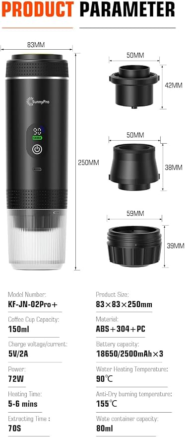 Portable Espresso Machine, Self-Heating Travel Coffee Maker with USB-C, 20 Bar Portable Coffee Maker for Ground Coffee & NS Capsules, for Camping, RV, Hiking, Office - Image 6