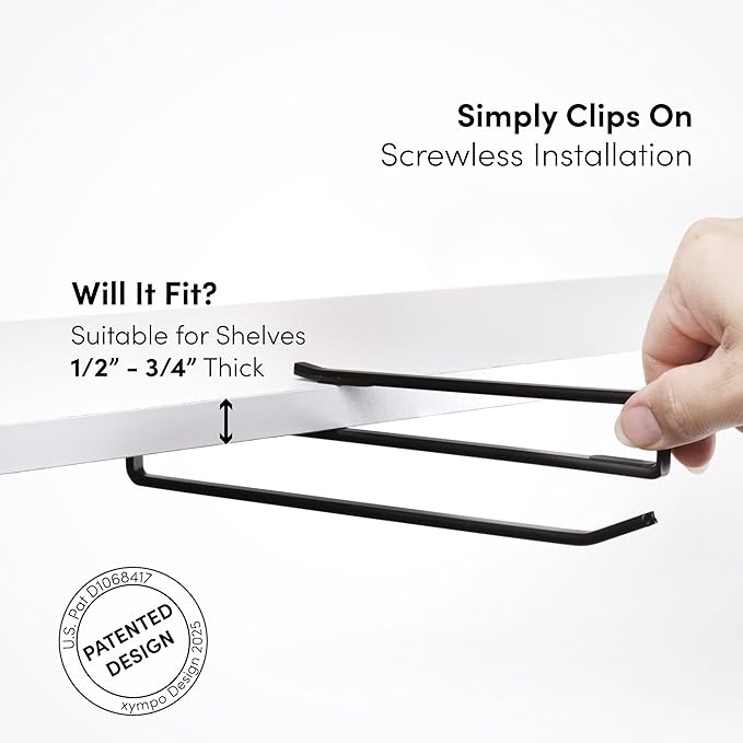 xympo Coffee Mug Hanger for Cabinet, Clip-On Shelf, for Cups, Utensil, Tumbler Lid, Screwless Install (Pack of 2), Fits Shelves up to 3/4" - Image 3