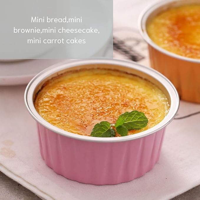Mini Aluminum Foil Cupcake Baking Cups with Lids (40pcs, 5oz) Round Cupcake Foil Liners Tart Pie Tin Pan Holder - Disposable Mini Cake Containers Flan Molds for Pudding, Souffle, Party, Wedding - Image 2