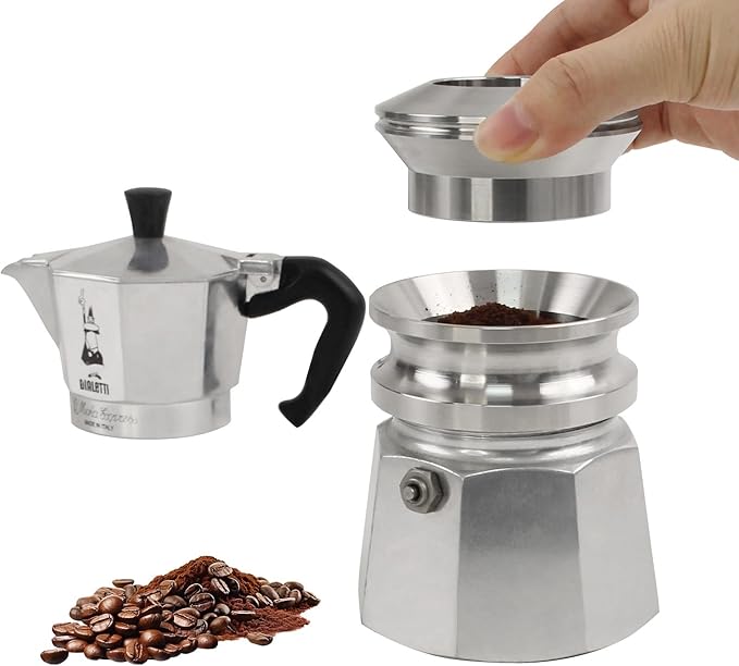Coffee Tamper for Moka Pot, 304 Stainless Steel Espresso Coffee Tamper, Espresso Dosing Funnel Compatible with Aluminum Espresso stovetop Moka Pot (Silver)