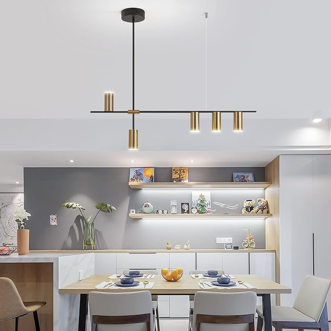 Siittoo 39.3-Inch LED Kitchen Island Pendant Light with Remote, Black Gold | 5-Light Dimmable Linear Chandelier, 3000K-6000K Adjustable Dining Room Light Fixture Over Kitchen Island and Table - Image 2