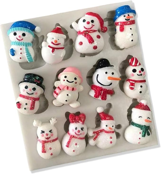 1 Pcs Christmas Silicone Molds Snowflake Snowman Chocolate Molds Ice Crystal 12 Styles Snowman Christmas Ornament Silicone Mold for Winter Home Decor Epoxy Ornament DIY Crafts