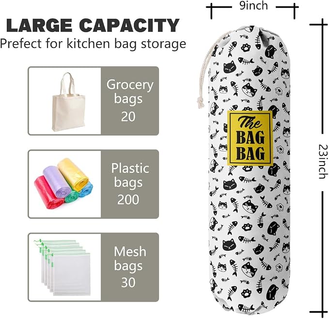 Grocery Bags Holder Organizer For Shopping Bags, Wall Mount Plastic Bags Storage Container Dispensers, Pet Lovers Home Kitchen Bags, The Bag Bag Grocery Bag Holder, Gifts For Women Cat Mom Dad (G-38) - Image 2