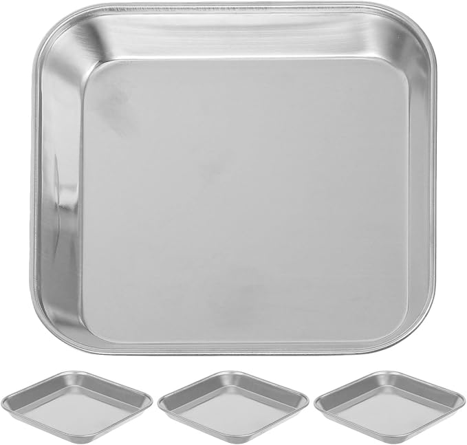 ibasenice 4pcs Stainless Steel Bakeware, Non-Stick Baking Cake Trays for Toaster Oven: 5.5 X 5.5" Multipurpose Pastry Making Sheet for Bread/Cookie Baking by ibasenice