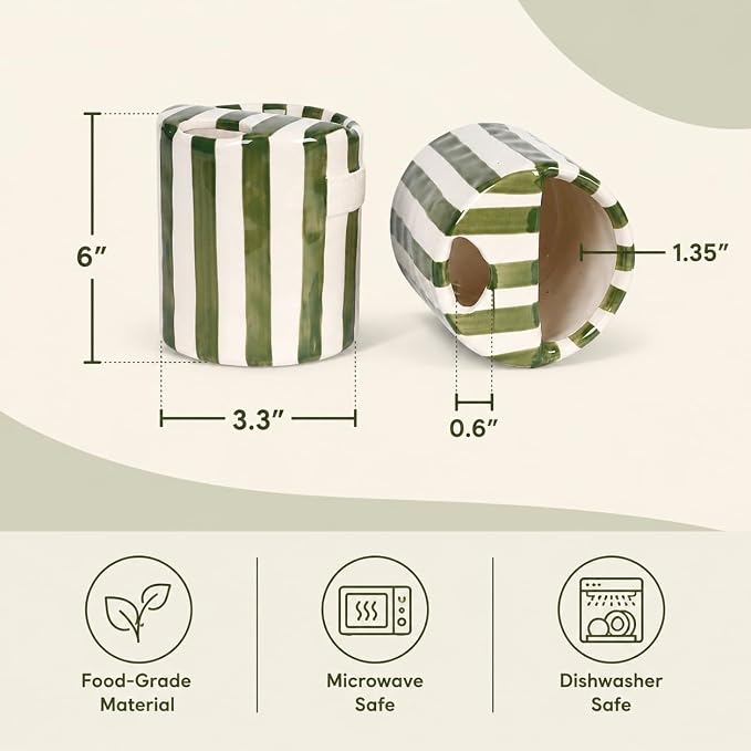 Ceramic Coffee Mug with Sip Hole Striped Travel Espresso Cup with Sleeve | Retro Hand-Painted Multiple Use, Microwave & Dishwasher Safe for Coffee Lovers(Green) - Image 5