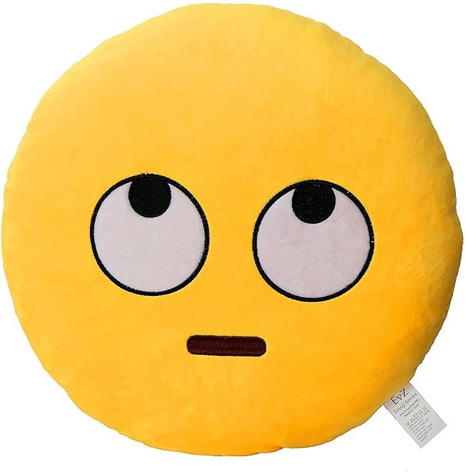 EvZ Official Certified Muddled Emoji Pillow - 32cm Large Soft Plush Thinking Face Upward Looking Emoticon Cushion - Cute Decorative Stuffed Toy for Office Desk, Kids Room & Funny Gift (Yellow) by EvZ