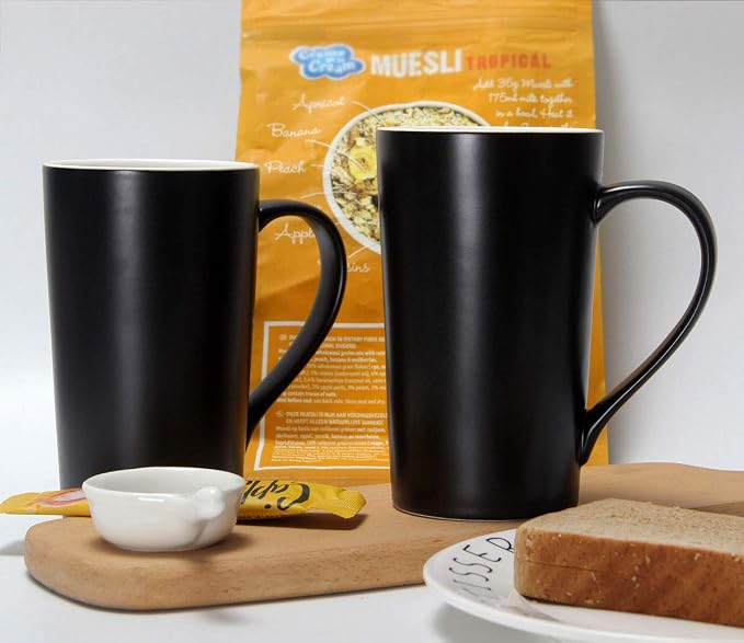 20 oz Large Coffee Mugs, M007 Tall Ceramic Cup with Handle for Dad Men, Set of 2, Black - Image 6