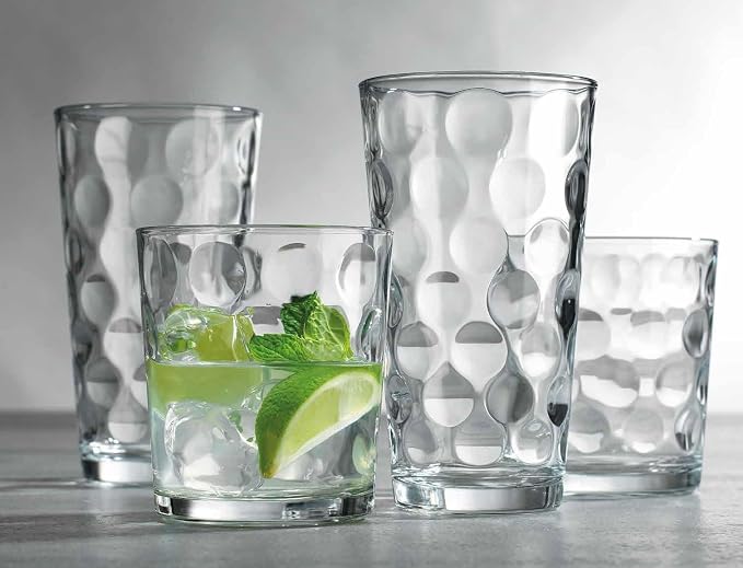 Home Essentials Drinking Glasses Set of 16, 8 Highball Glasses -17 oz., 8 Rocks Whiskey Glass Cups 13 oz., Inner Circular Lensed Glass Cups. - Image 2