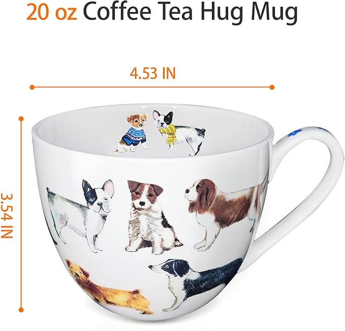 Cute Dog Mugs for Daily Coffee and Tea, Premium 20 oz Bone China Coffee Tea Hug Mug, Perfect Holiday, Birthday, and Christmas Gift for Dog Lovers, Designed in England by Harvest Green Studio - Image 3