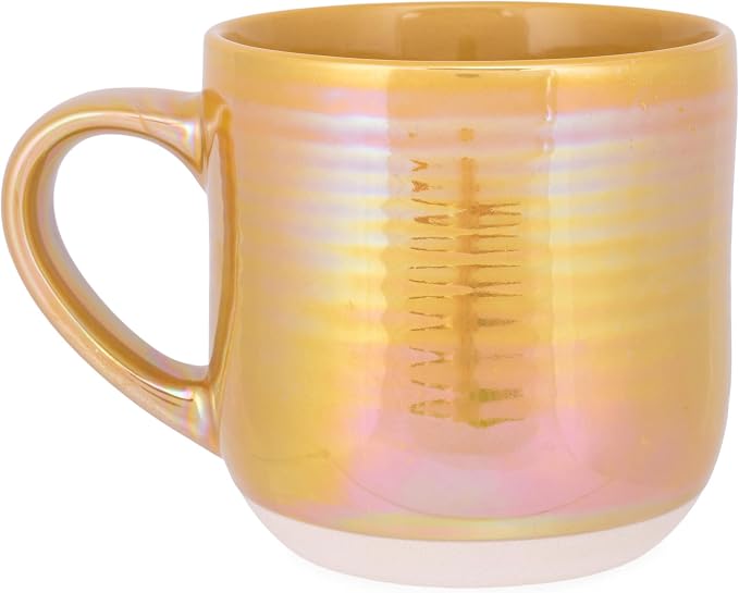 Elanze Designs Glossy Reactive Glaze Large 17 Fluid Ounce Everyday Kitchen Food Grade Ceramic Stoneware Coffee Mug Cup with Comfort Curved Handles, Set of 4, Gold Tone - Image 2