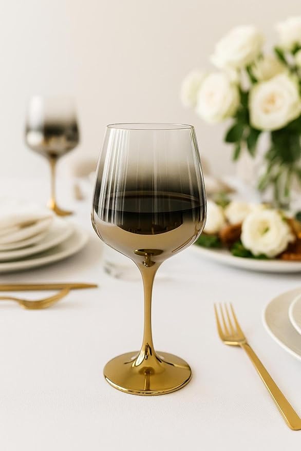 SODEF 18-Piece quality Titanium Coated Glassware Set - 6 Water Glasses, 6 Highball Glasses, 6 Wine Glasses - Brown Tint - Dishwasher Safe - refined Home Bar Collection - Brown - Image 5