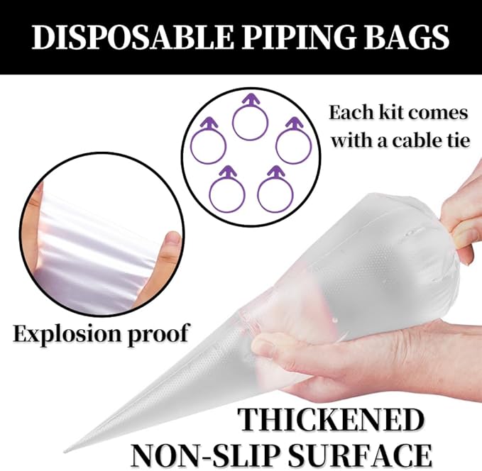 Beginner Cake Decorating Kit,50Pcs 12Inch Piping Bags Disposable with 3 Cake Scraper Smoother for Cake Decorating,Thickened Anti Burst Icing Bags,Pastry Bags for Cream Frosting,Cookies,cupcakes