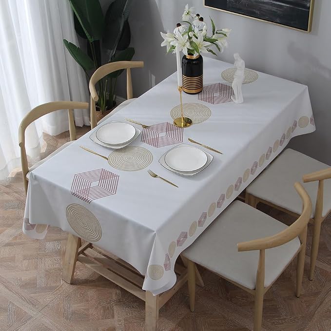 Wipeable Waterproof Tablecloth Vinyl Tablecloths for Rectangle Tables Heavy Duty PVC Tablecloth for Kitchen Dining Table(Geometry-2, 54'' x 54'') - Image 6