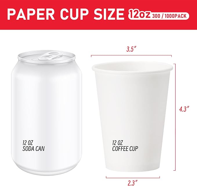 12 oz 1000 Pack Disposable Paper Coffee Cups, Hot Paper Cups, Thickened Leak-Free White Coffee Cups for Hot and Cold Drinks - Image 4