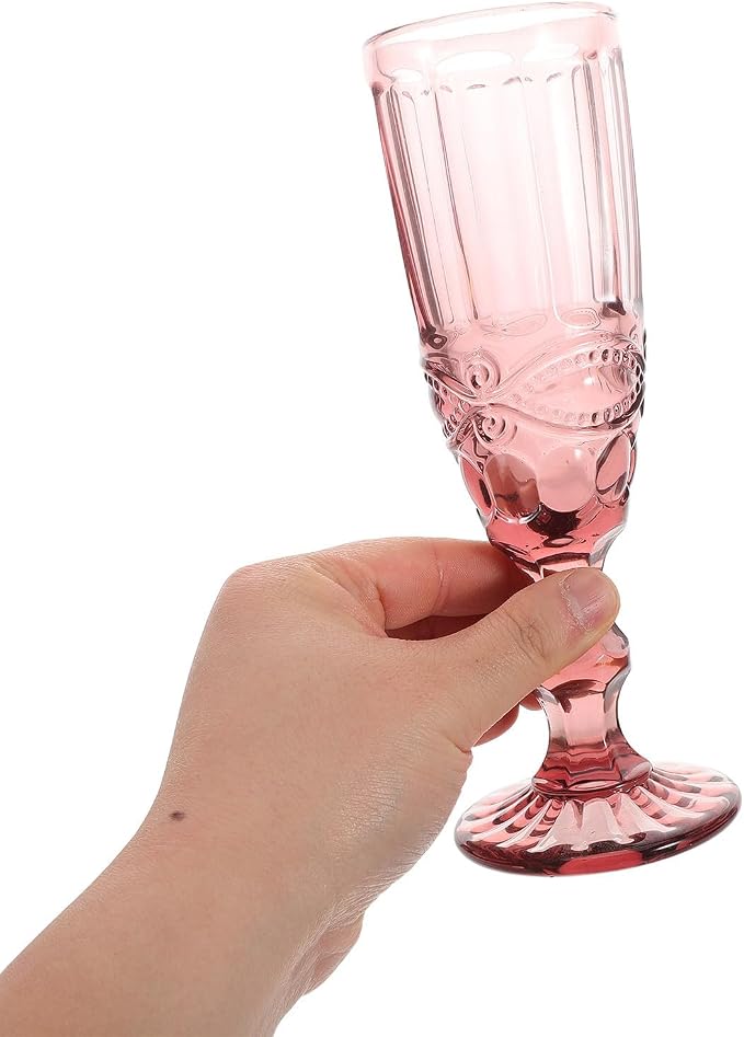 Sosoport Vintage Embossed Drinking Glasses Set, Thickened Purple Glass Goblets with Stem for Wedding and Gathering, Elegant Retro Glassware Sturdy for Family and Friends - Image 4