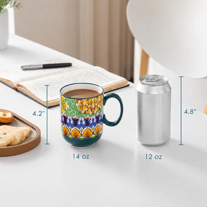 vancasso Simi Boho Coffee Mugs Set of 6, 14 oz Ceramic Mugs with Handle, Colorful Porcelain Cups Microwave Dishwasher Safe, for Latte Tea Cappuccino Cocoa Hot Chocolate - Image 3