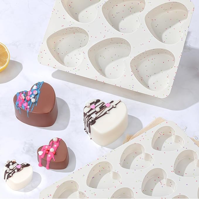 Valentine's Day Heart Silicone Molds Set of 2 Non Stick Food Grade Baking Molds for Chocolate Candy Soap Cake Decorating Perfect for Valentine's Day Gifts DIY Baking Enthusiasts