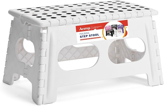 ACSTEP 9 Inch Folding Step Stool, 15 Inch Extra-Wide, 300 lbs, White | Non-Slip Heavy Duty Foldable Step Stool for Kids and Adults, Extra-Wide for Comfort and Stability, for Bathroom and Kitchen by ACSTEP