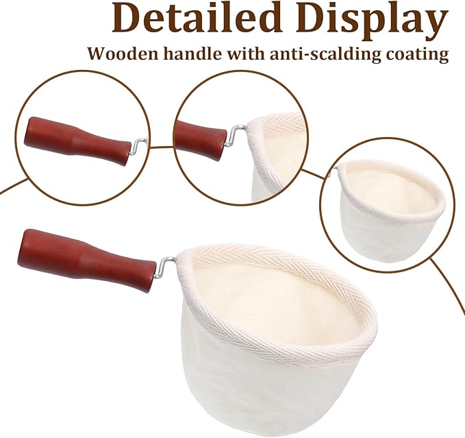 Reusable Cloth Coffee Filter with Wooden Handle Washable Flannel Cloth Coffees Sock Filter More Sense of Ritual Handmade Tea Strainer Clothes Filters Bag for Coffees Lovers Home Office Use