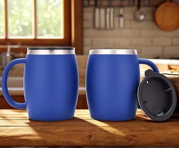 CHILLOUT LIFE Stainless Steel Insulated Coffee Mugs Set of 2 (14oz) – Double Wall Coffee Cups With Spill Resistant Lid & Strong Handle – Shatterproof Cups for Cold Drinks & Hot Beverages - Image 2