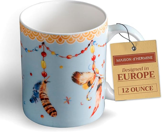 Maison d' Hermine Coffee Mug with Handles Tea Cups (12 Ounce, Pack of 1) | Fine Bone China Coffee Mugs for Hot Beverages Cappuccino Latte Home Restaurant Hotel Spring Summer -Ibiza - Blue - Festival by MaisondHermine