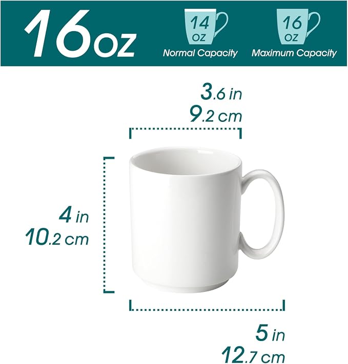 vancasso Porcelain Coffee Mugs Set of 6, 16 oz Coffee Cups for Latte, Cappuccino, Tea & Hot Cocoa, Modern Minimalist Mug Set for Home & Office, Microwave & Dishwasher Safe, White - Image 2
