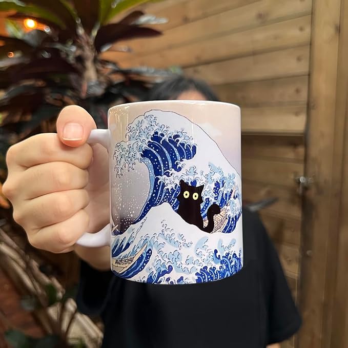 Famous Art Paintings Funny Cat Coffee Mug for Artist Teacher Cat Lovers, Famous Picture Classic Vincent Art Aesthetic Canvas Mug Birthday Gift for Women Man (The Great Wave) - Image 3