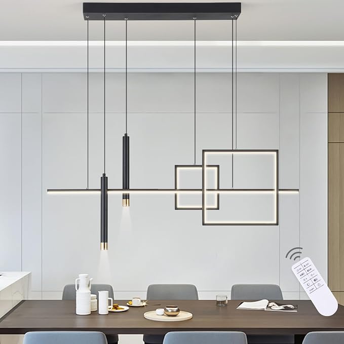 ORANOOR Modern LED Chandeliers, 39inch Dimmable Linear Black Pendant Lights | 39in Square Black Gold Dining Room Hanging Light Fixture, Kitchen Island Pendant Light for Dining Table Bar (3000lm/ 50W) - Image 2