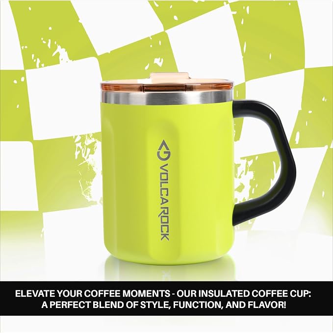 Coffee Mug with Handle and Lid, 16oz Spill Proof Coffee Cup with Powder Coating, Dishwasher Safe and BPA Free Tea Mug, Ideal Gift for Family and Friends (Lime) - Image 2
