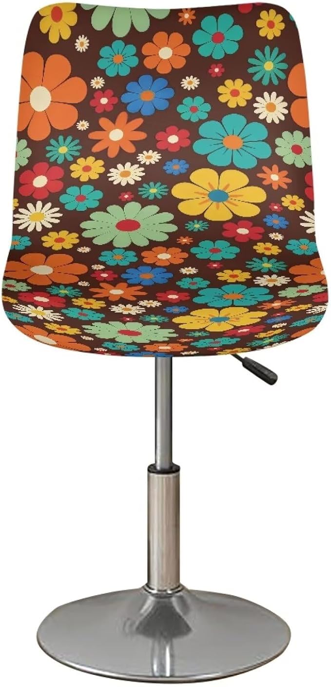 60s 70s Hippie Flower Bar Stools Covers 2 Pcs Barstool Slipcovers Elastic Stool Cushion Cover Swivel Barstool Covers Slipcovers for Low Short Back - Image 2