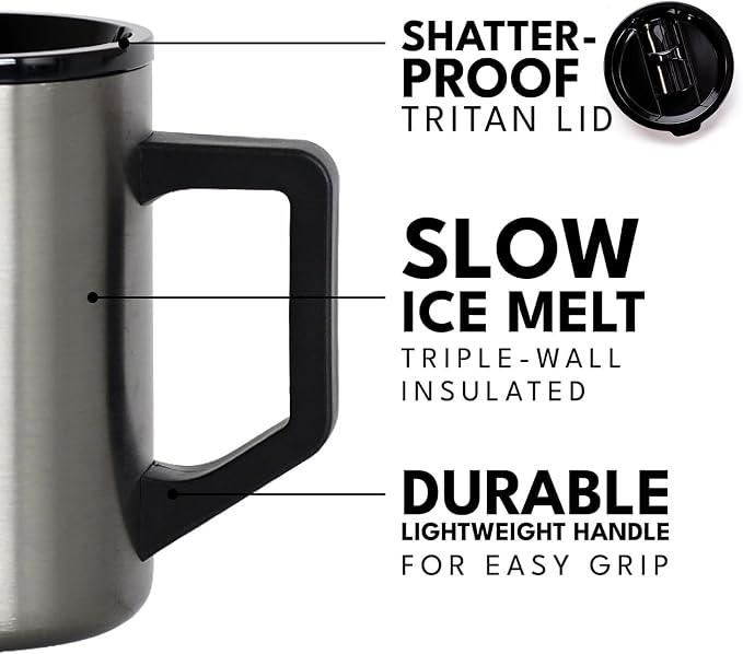 Elemental Insulated Coffee Mug - Triple Wall Stainless Steel Summit Travel Cup for Hot and Cold Drinks - Thermal Coffee Mug with Lid and Handle for Camping, Office & Travel 16oz - Gunmetal - Image 5