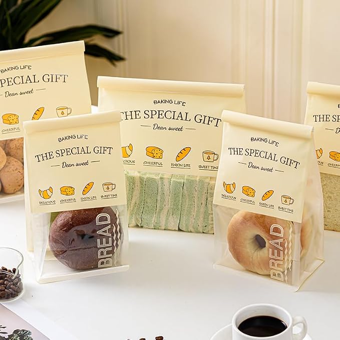 Baking Life The Special Bakery Packaging Gift Bags, Bread Storage with Window, Dear Sweet Design, Roll Top Closure (50, Large) - Image 4