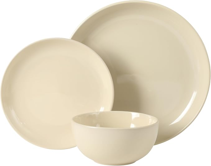 Gibson Home Rockaway 12 Piece Plates and Bowls Matte Outside/Shiny Inside Glaze Service for 4 Dinnerware Set - Assorted Color (Cream, Blue, Beige, Brown) - Dishwasher and Microwave Safe - Image 6
