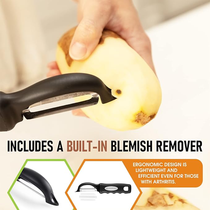Spring Chef Swivel Vegetable Peeler with Soft Grip Handle, Set of 2, Black | Premium Potato Peeler w/ Ultra Sharp Stainless Steel Blades, Multifunctional Veggie Peeler for Apple, Carrot, Cucumber, Fruit - Image 5