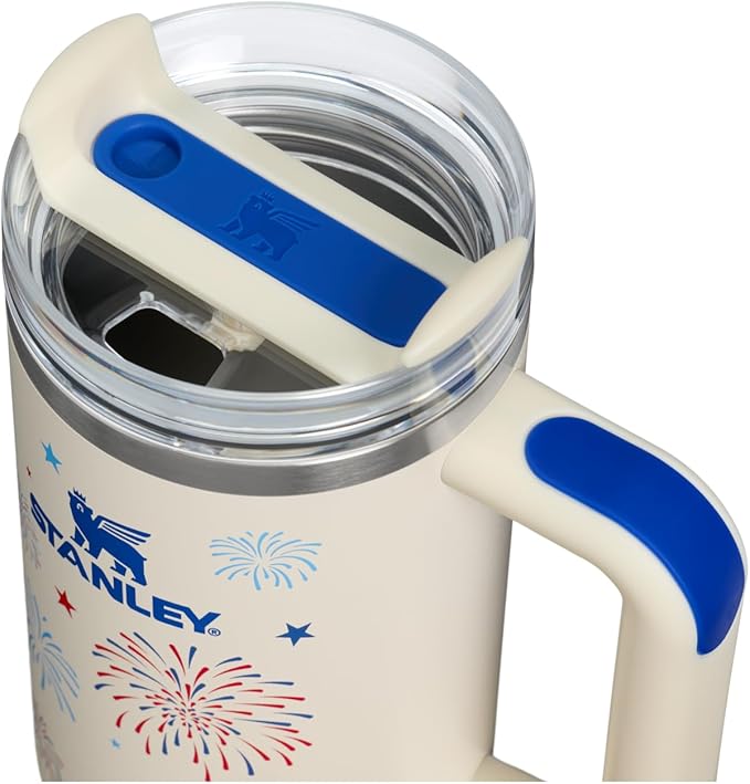 STANLEY Quencher H2.0 Flow State Tumbler, 30 oz, Cream Royal Fireworks | Handle and Straw | 3-Position Lid | Cup Holder Compatible for Travel | Insulated Stainless Steel Cup | BPA-Free - Image 2